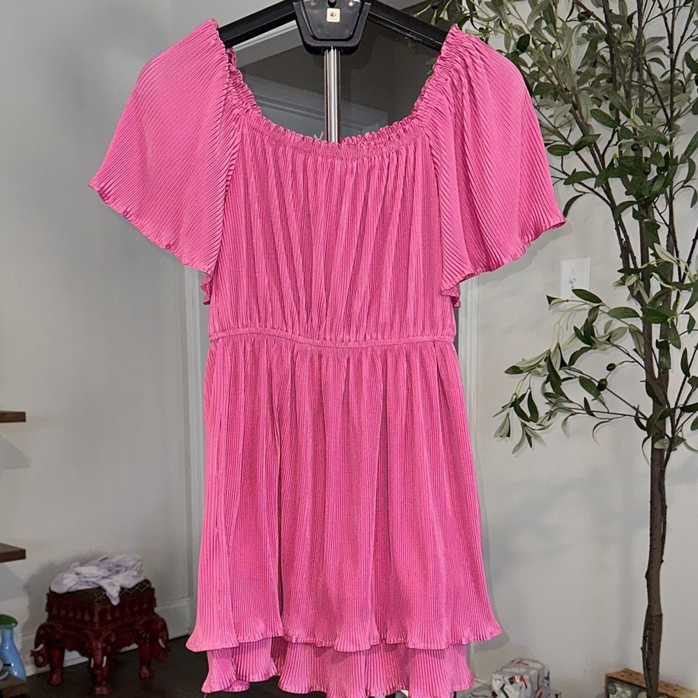 She and Sky Vibrant Pink Pleated Mini Dress perfect for Valentines Day